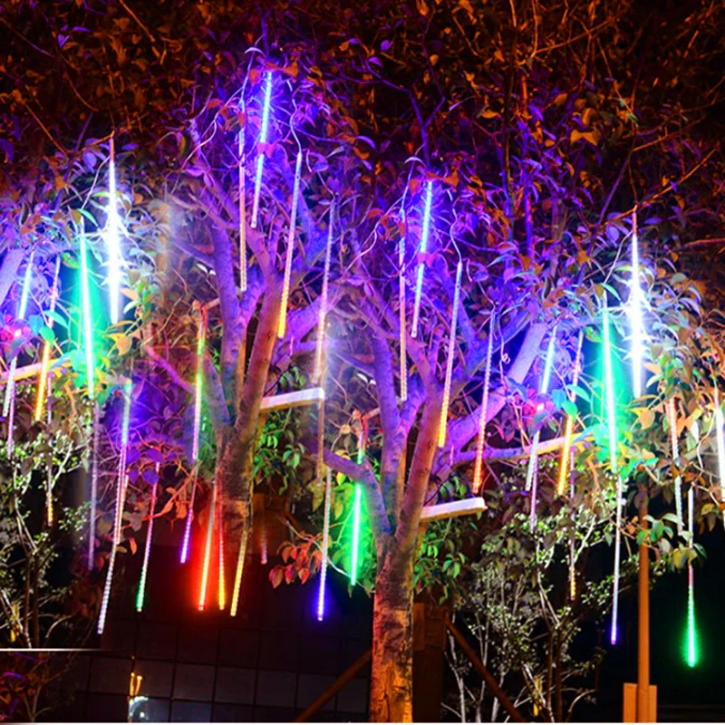 30cm 144 LEDs Shower Rain 8 Pcs Tube Holiday Christmas Tree Garden Meteor Shower Rain String Lights IP44 Outdoor EU US Plug Lamp (7)