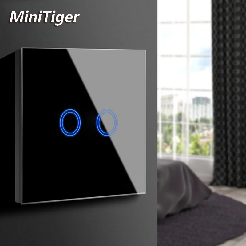 

MiniTiger LED Lamp Touch Switch EU/UK Standard Glass Panel Switch, 2 Gang 1 Way, AC220V EU Light Wall Touch Screen Switch