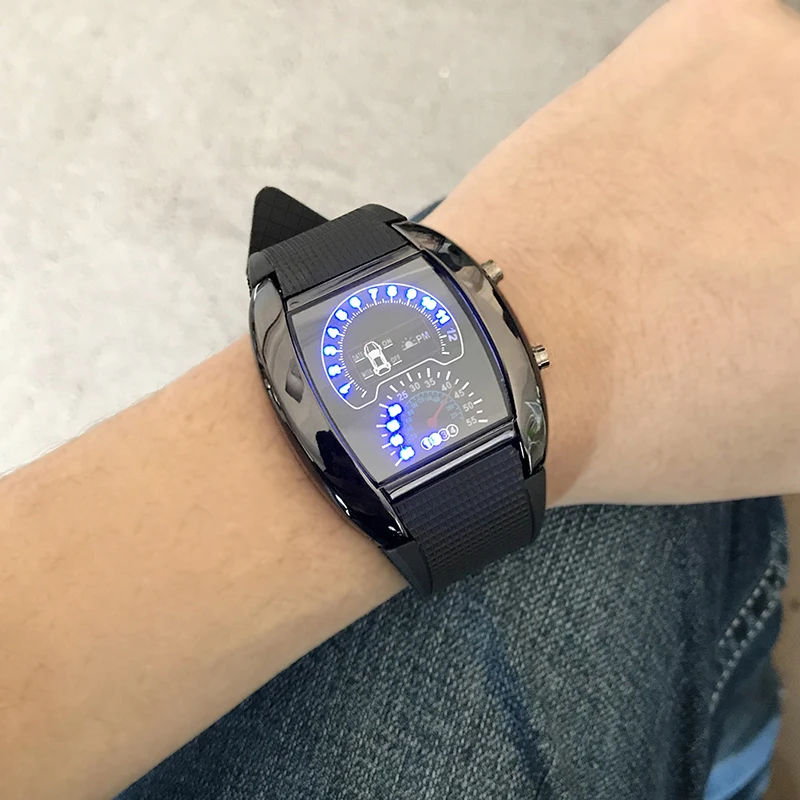 

Fashion Mens Watches New Cool Aviation Turbo Dial Flash LED Watch Gift Mens Lady Sports Car Meter 2018