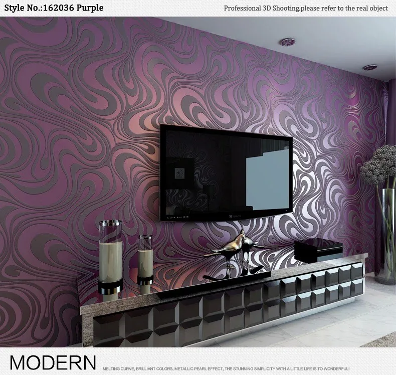 Современный абстрактный Роскошные 3D стены Бумага ролл Фреска стекаются Curve полосатый нетканые ТВ диван Задний план стены Бумага для стен фиолетовый,Обои для стен в рулонах