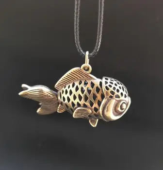 

Chinese Handmade brass goldfish hollowed-out pendant
