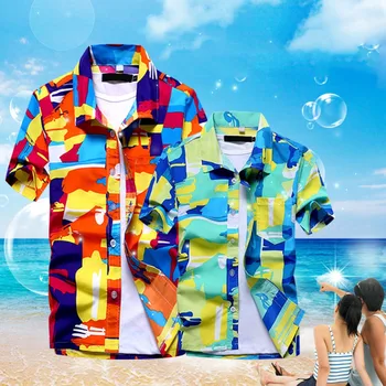 

Summer streetwear shirts men Hawaiian Printing short sleeve summer floral harajuku Beach korean shirts camisa
