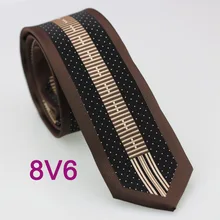 YIBEI coahella Галстуки коричневая кайма черный низ бежевые маленькие точки в полоску Moda галстук тонкий мужской галстук 6 см жаккард Тканые Галстуки