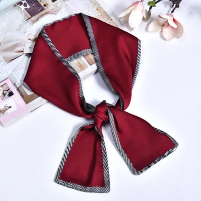 Женский модный Шелковый шарф с лентами красивый полосатый шейный платок для девушек повязка на голову сумка с ручками маленькие шейные шарфы - Цвет: soild wine red