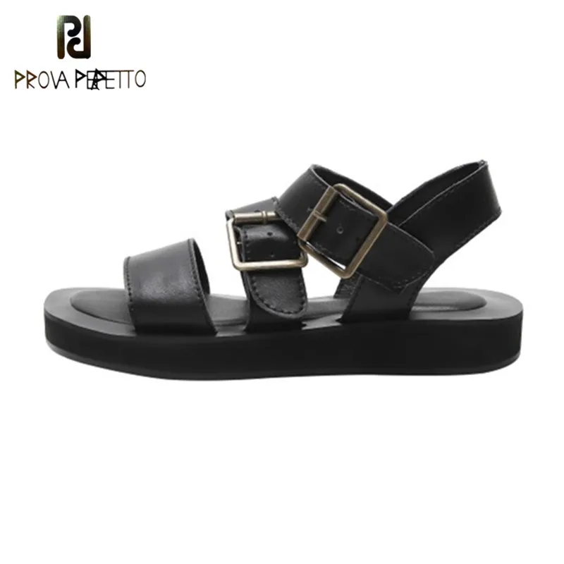 

Prova Perfetto Large Size Sandlas 100% Cow Leather Flat Platform Sandals Punk Style Ladies Party Dress Shoes Woman Women Sandals