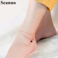 Seanuo черный двухслойный ножной браслет из нержавеющей стали для женщин Свадебные Модные женские сандалии пляжная ножной браслет браслеты на ногу