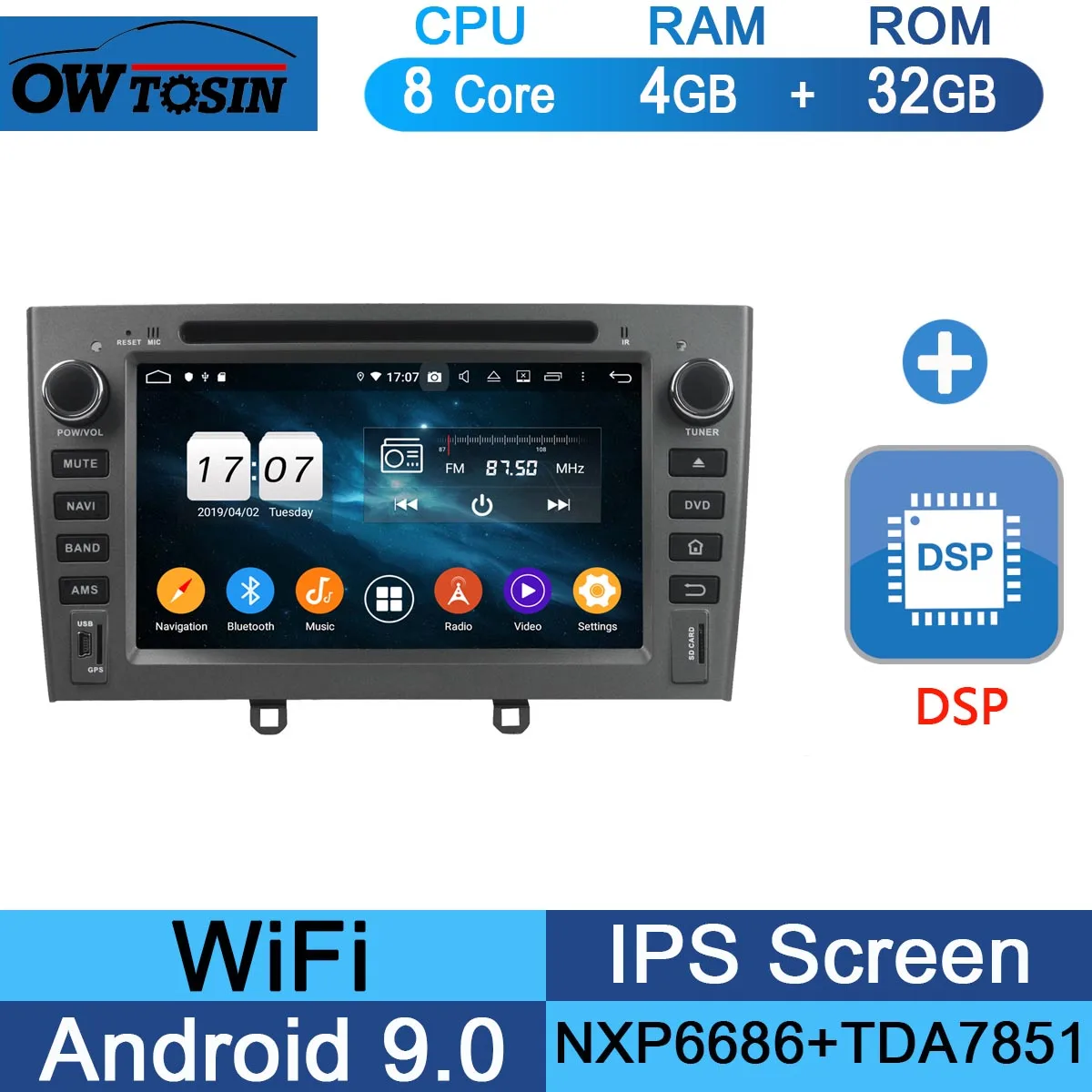 " ips Octa 8 Core 4G 64G Android9.0 автомобильный dvd-плеер для peugeot 408 308 308SW 2007-2011 DSP радио gps Parrot BT Adas мультимедиа - Цвет: 32G DSP