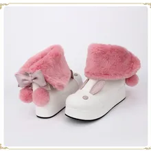 Милые туфли Лолиты для принцессы японский зимний плюшевый кролик уши хлопковые сапоги COS анимация, без застежки и молнии an8881