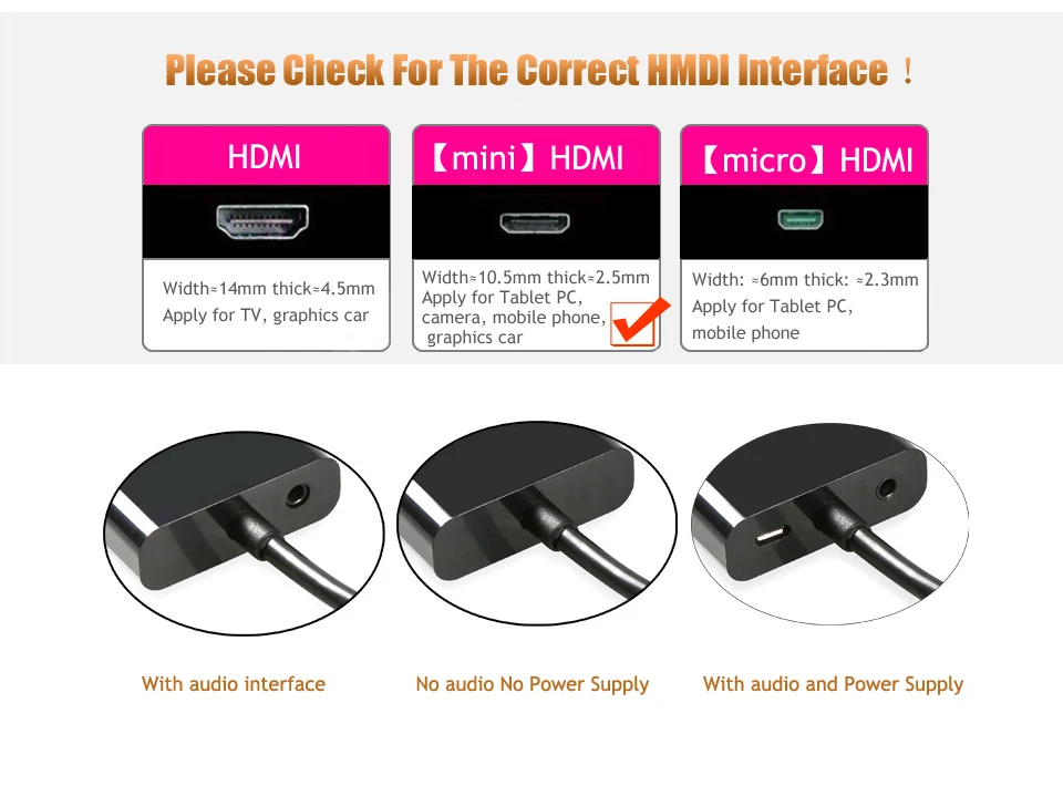 with Audio power supply mini HDMI to VGA video adapter converter cable line (5)