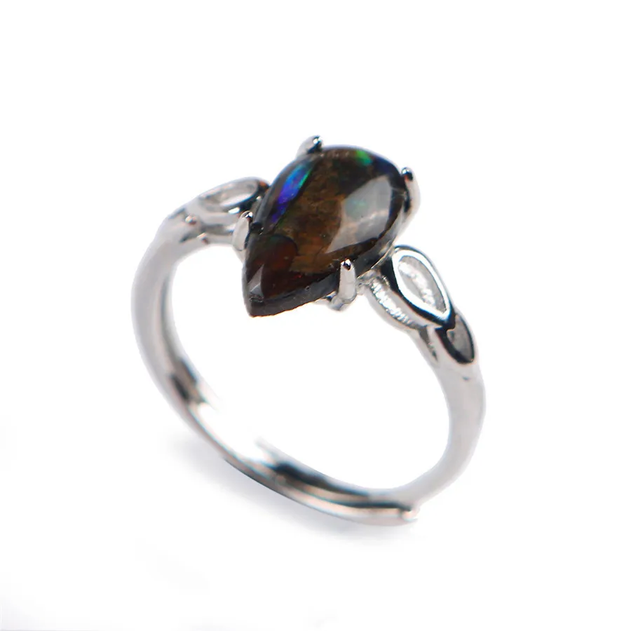 

Genuine Natural Ammolite Ammonite Stone Fashion Lady Anniversary Gift Adjustable Size Rings