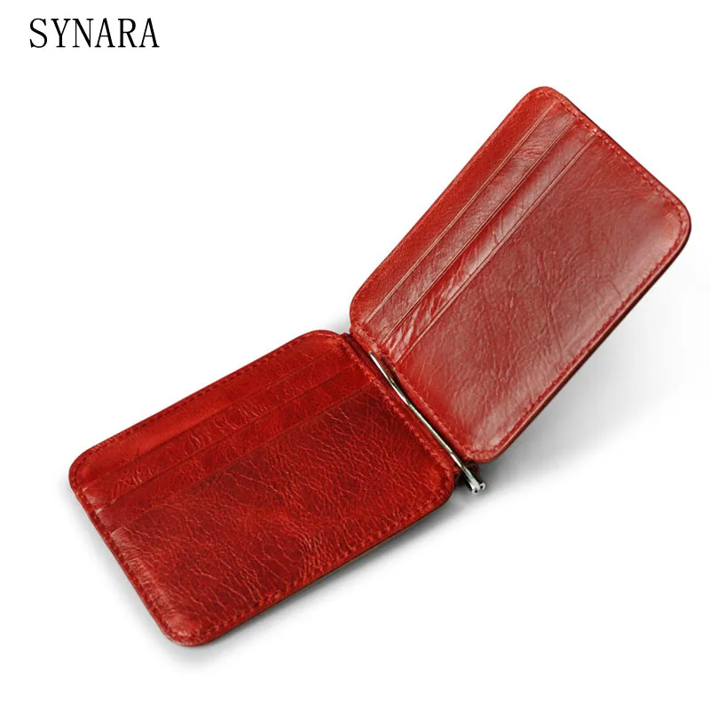 

WOMEN/Men's Money Clip Vintage Genuine Cowhide Leather Portfolio Men wallets Open Clamp For Money Card Pocket