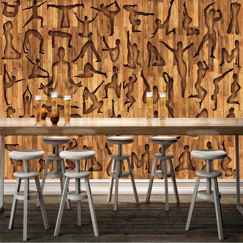 Custom 3D Wallpaper Fitness Yoga Leisure Club Wood Texture Background Wall Painting - Silk Waterproof Material... Custom 3D Wallpaper Fitness Yoga Leisure Club Wood Texture Background Wall Painting - Silk Waterproof Material...