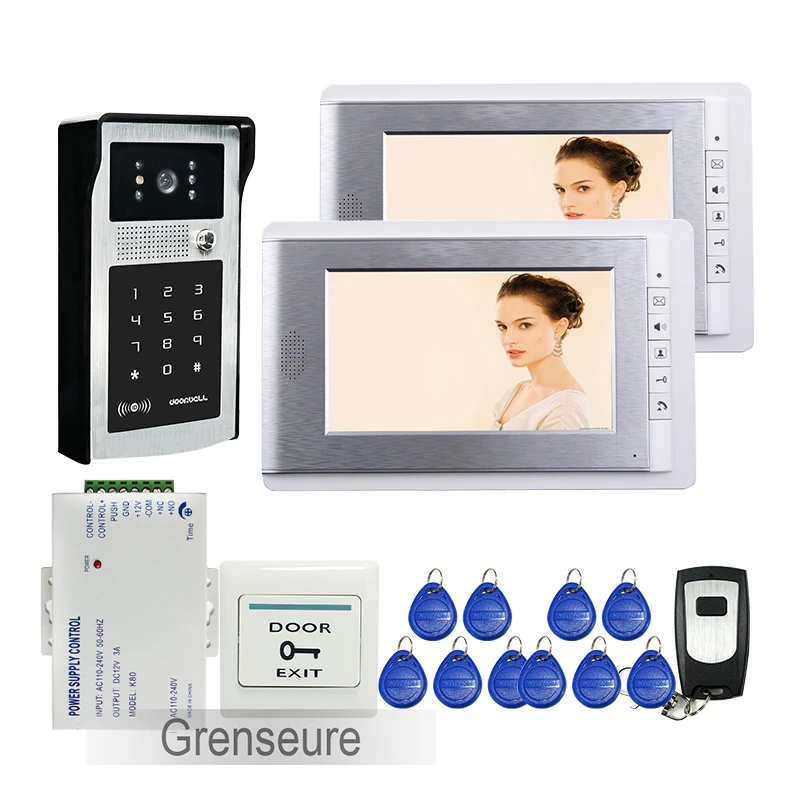 FREE SHIPPING 7 LCD Color Video font b Door b font Phone Intercom Kit 2 Screens