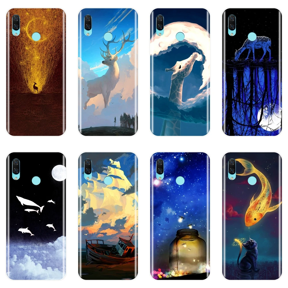 Phone Case For Huawei Nova 3 3I 3E 2i 2 Lite Plus Funny Cat Deer Art Silicone Soft Back Cover Smart 2017 | Мобильные телефоны и