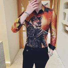 Новинка, рубашка-смокинг, Мужская Осенняя рубашка с длинными рукавами, мужские рубашки с принтом животных, приталенная уличная одежда, мужские повседневные рубашки 3XL-M