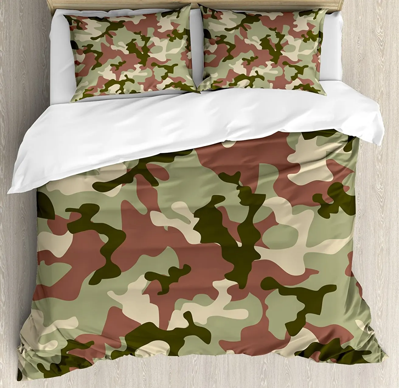 Camo Duvet Cover Set Illustrated Green Camouflage In Forest Colors