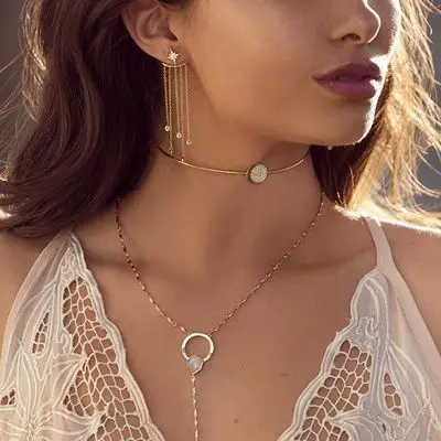 

Fashion Vintage Star Stainless Steel Hanging Earrings Long Tassel Gold sliver Color Drop Earrings For Women Jewelry