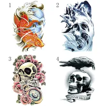 1 Sheet Skull Flower Bird Wave Tattoo Decals Body Art Decal Waterproof Paper Temporary Tattoo
