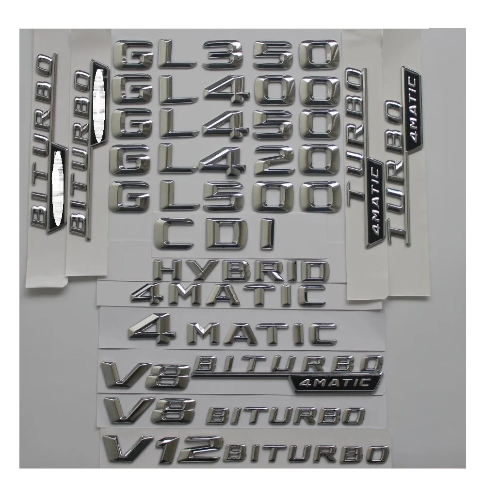 3D хромированные эмблемы для багажника Mercedes Benz GL350 GL400 GL450 GL500 GL550 GL420 V8 BITURBO 4MATIC AMG |