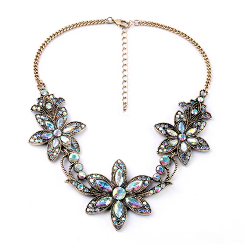 

SALE 2016 New Hot 3 colors Transparent Rhinestone Flower Crystal Choker Necklace Statement Pendant Necklaces Woman