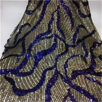 

Royal Blue Sequined African French Mesh Net Lace Fabric For India Evening Party Dress Fabrics 2019 New Nigeria Sequins Voile