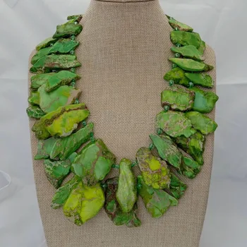 

N073015 22'' 2 Strands Green Sea Sediment Imperial Stone Crystal Necklace