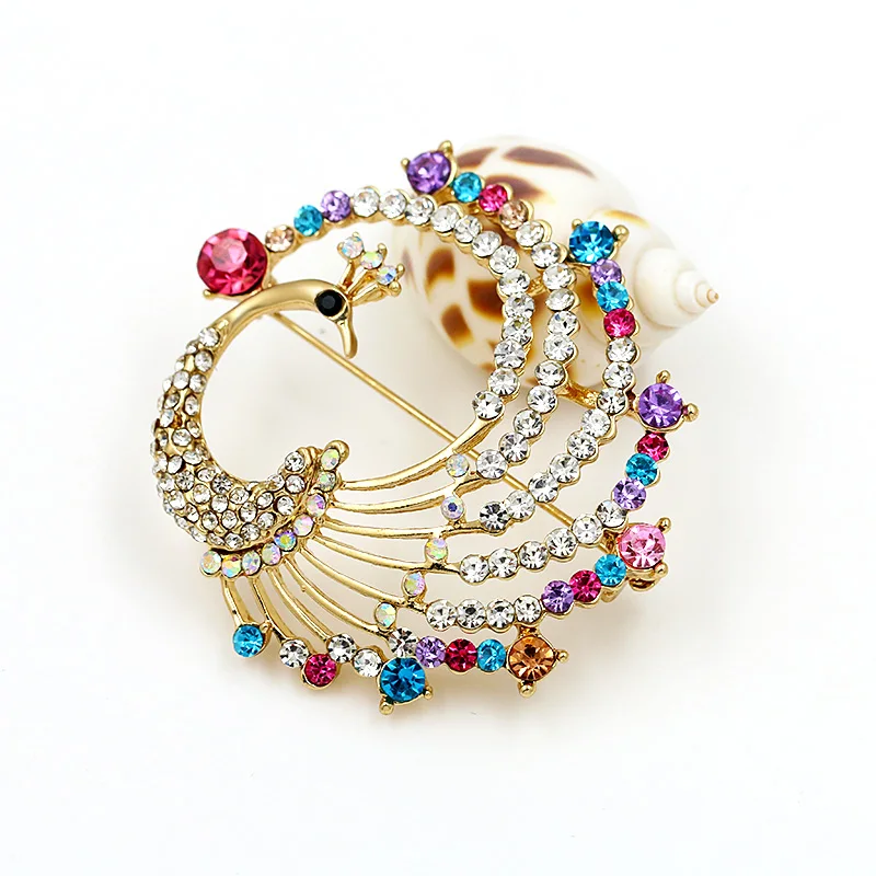 

baiduqiandu Brand High Quality Color Crystal Rhinestones Peacock Brooch Pins for Women