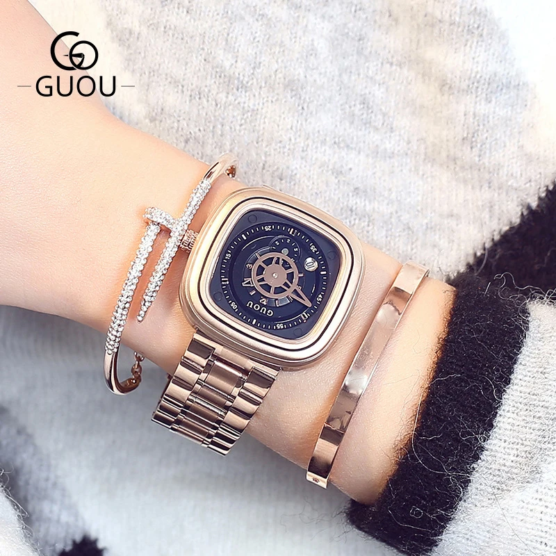 Montre Femme женские часы модные индивидуальные квадратные Роскошные розовое золото