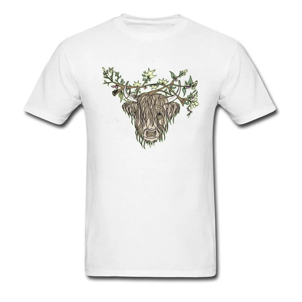 Scottish cow Normal T Shirt for Male 100% Cotton Fall Tees Fitness Tight T-shirts Short Sleeve Prevalent O-Neck Scottish cow white