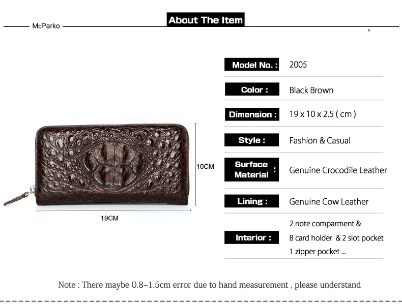 McParko Роскошный кошелек из натуральной крокодиловой кожи, мужской клатч, кошелек из натуральной кожи, кошелек из крокодиловой кожи, Длинный кошелек на молнии для телефона