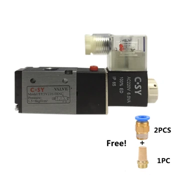 

1/4'' Pneumatic Solenoid Valve Normally Closed 12V 24V AC110 2 Port 3 Position With Tube Quick fittings Mufflers 3V210-08