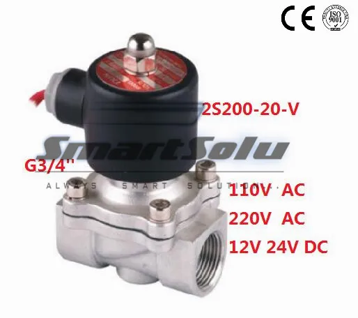 

Free Shipping 5PCS 3/4" 20mm Stainless Steel Solenoid Valve Normally Closed 2Way VITON Oil Acid DC24V