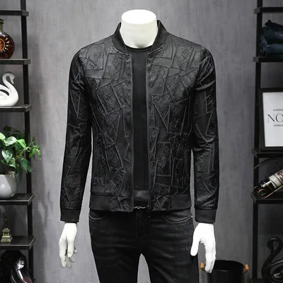 black Принт зеленый черный Куртка Для мужчин мода Slim Fit Повседневная куртка Демисезонный Бейсбол куртки Для мужчин s Осень Курточка бомбер 5xl - Цвет: black
