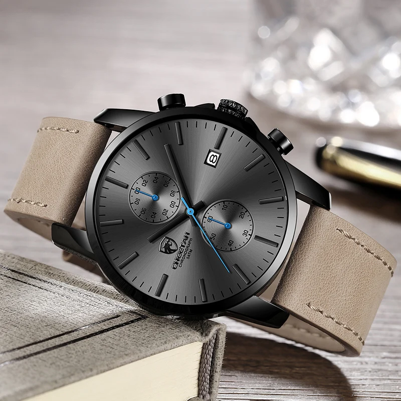 Men Watch Cheetah Brand Fashion Sports Quartz Watches Mens Leather Waterproof Chronograph Cloc-4