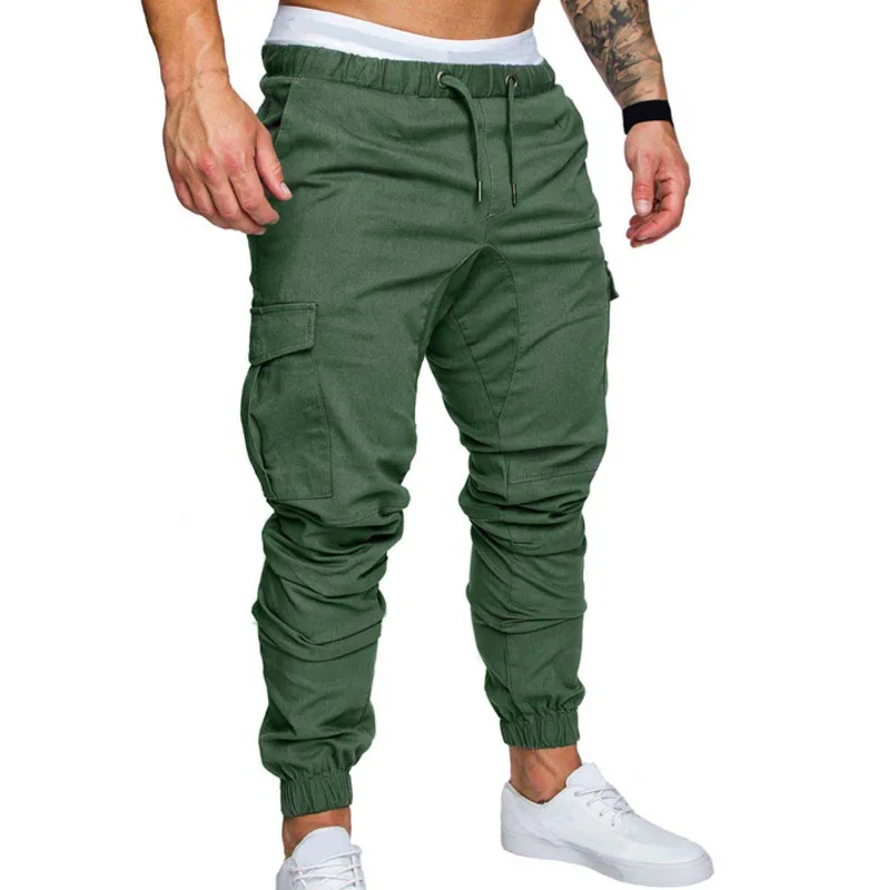 2019 New Trousers Men Full Length Solid Streetwear Pants Men Plus Size M-4XL Pockets Casual Men Pants Comfort Mens Joggers Pants
