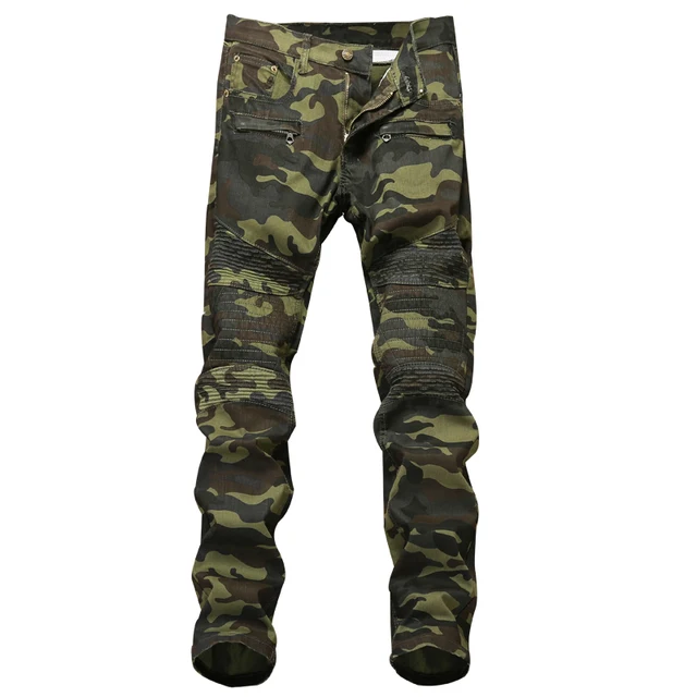 Men's Camouflage Biker Jeans Trousers Motocycle Camo Slim Fit COOL ...