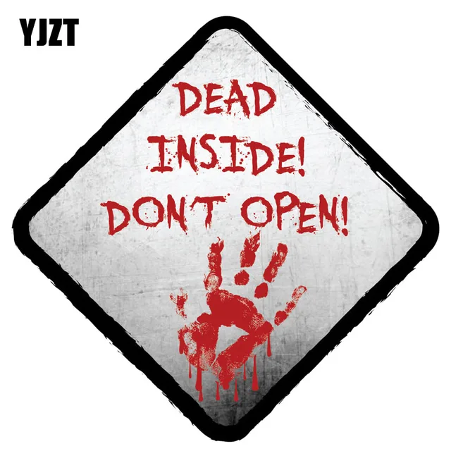 Cheap YJZT 14CM*14CM Bloody DEAD INSIDE DONT OPEN ZOMBIE Reflective Car Sticker C1-7549