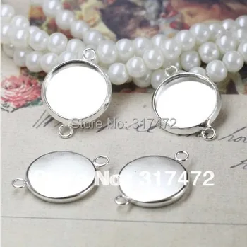 

Free shipping!! Copper plating silver pendant base 20 mm double orifice Cabochon Setting base