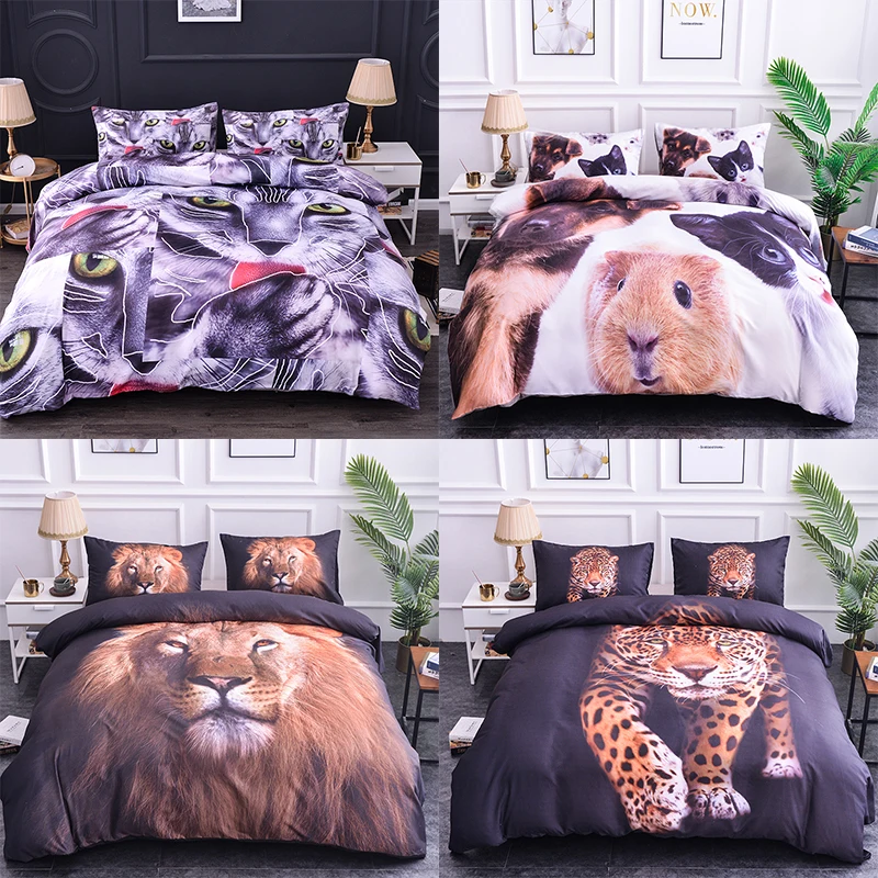 

Boniu 3D Animal Beds 2/3pcs Cats/Lion/Leopard/Mouse Pattern Kids Bedding set Queen /King Size Pillow Case Bedding Sets