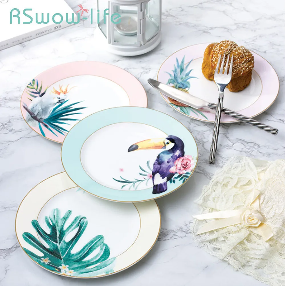 

8 Inch Bone China Hand-painted Fresh Western Steak Steak Breakfast Disc Charger Plate Dinner Plates For Tableware