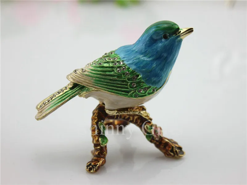 bird jeweled box gold Trinket Box decorative vintage box bird home