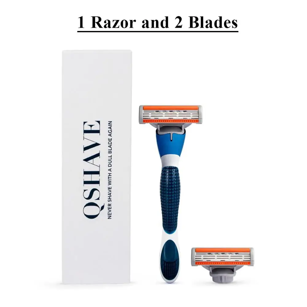 Бренд QShave синяя бритва с лезвием для мужчин X3 лезвие - Цвет: 1 Razor and 2 Blades