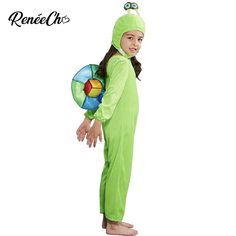 

Reneecho Halloween Costume For Kids Rainbow Snail Costume Green Girls Jumpsuit Hooded Animal Cosplay For Party Carnival Games