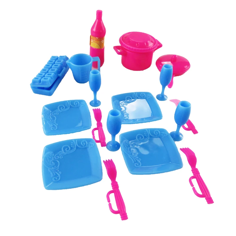 

18 Pcs Mini Simulation Tableware Kitchen Pots and Pans Dishes Glasses Cutlery Doll Play House Toy For Doll Accessories