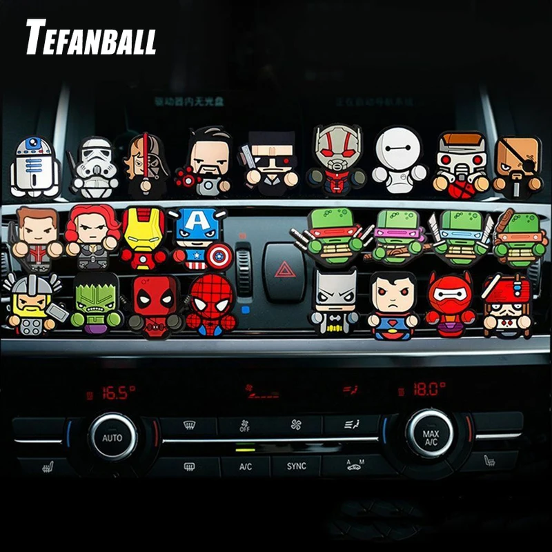 1 قطعة الكرتون معطّر الهواء سيارة العطور تنفيس منفذ كليب Deadpool حرب النجوم أعجوبة نمط السيارات الصلبة العطر مكيف الهواء