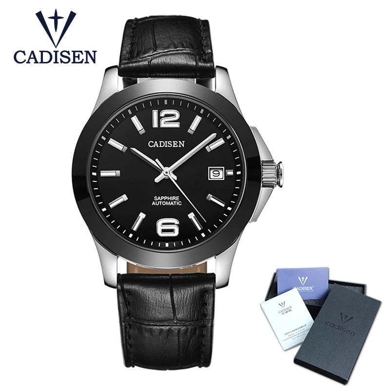 Acheter CADISEN Top Mens Montre de mode de luxe simple d affaires Fenêtre En Verre Saphir Cadran étanche calendrier hommes montre bracelet en cuir