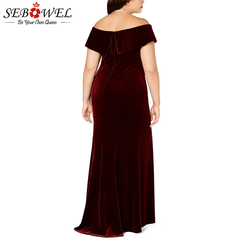 Red-Plus-Size-Off-The-Shoulder-Velvet-Gown-LC610575-3-2 