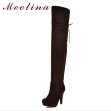 Meotina schuhe frauen stiefel lange herbst winter oberschenkel hohe stiefel spitze bis Über Das Knie Stiefel Damen Plattform High Heels Big Size 43
