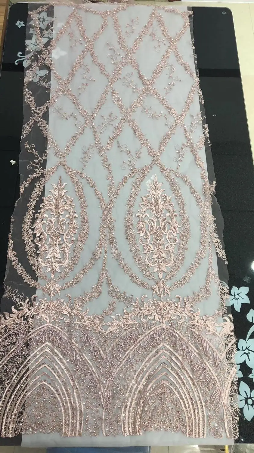 

Best quality beaded net Lace Fabric ZH-6251 luxury African Tulle embroidered Lace Fabric