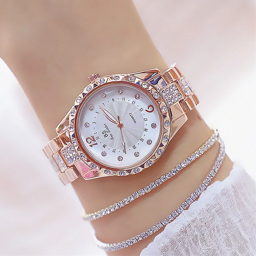 

2019 Female Luxury Crystal Diamond Watches Women Rose Gold Watch Steel Strap Dress Wristwatch Drop Ship lady wach woman whatches